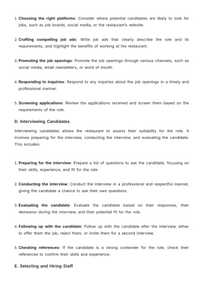 Free Restaurant Staffing Guide Template to Edit Online