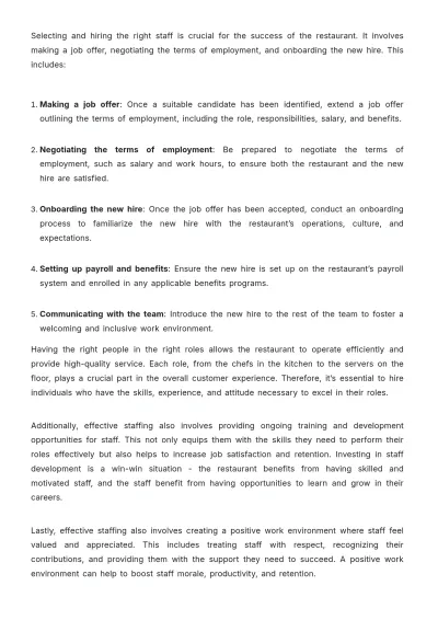 Free Restaurant Staffing Guide Template to Edit Online
