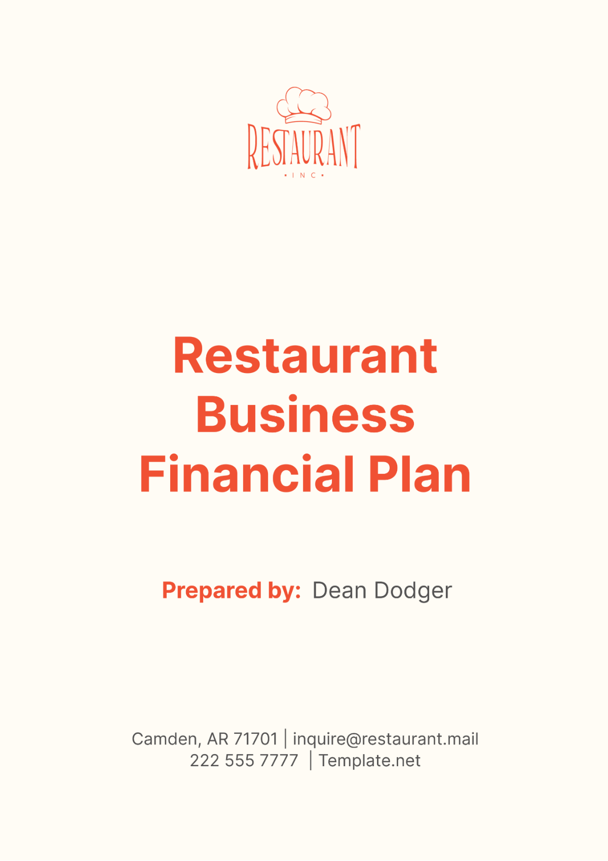 Restaurant Business Financial Plan Template - Edit Online & Download