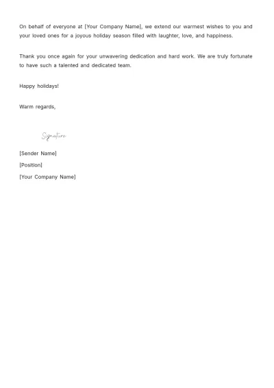 Free Restaurant Employee Christmas Bonus Letter Template to Edit Online