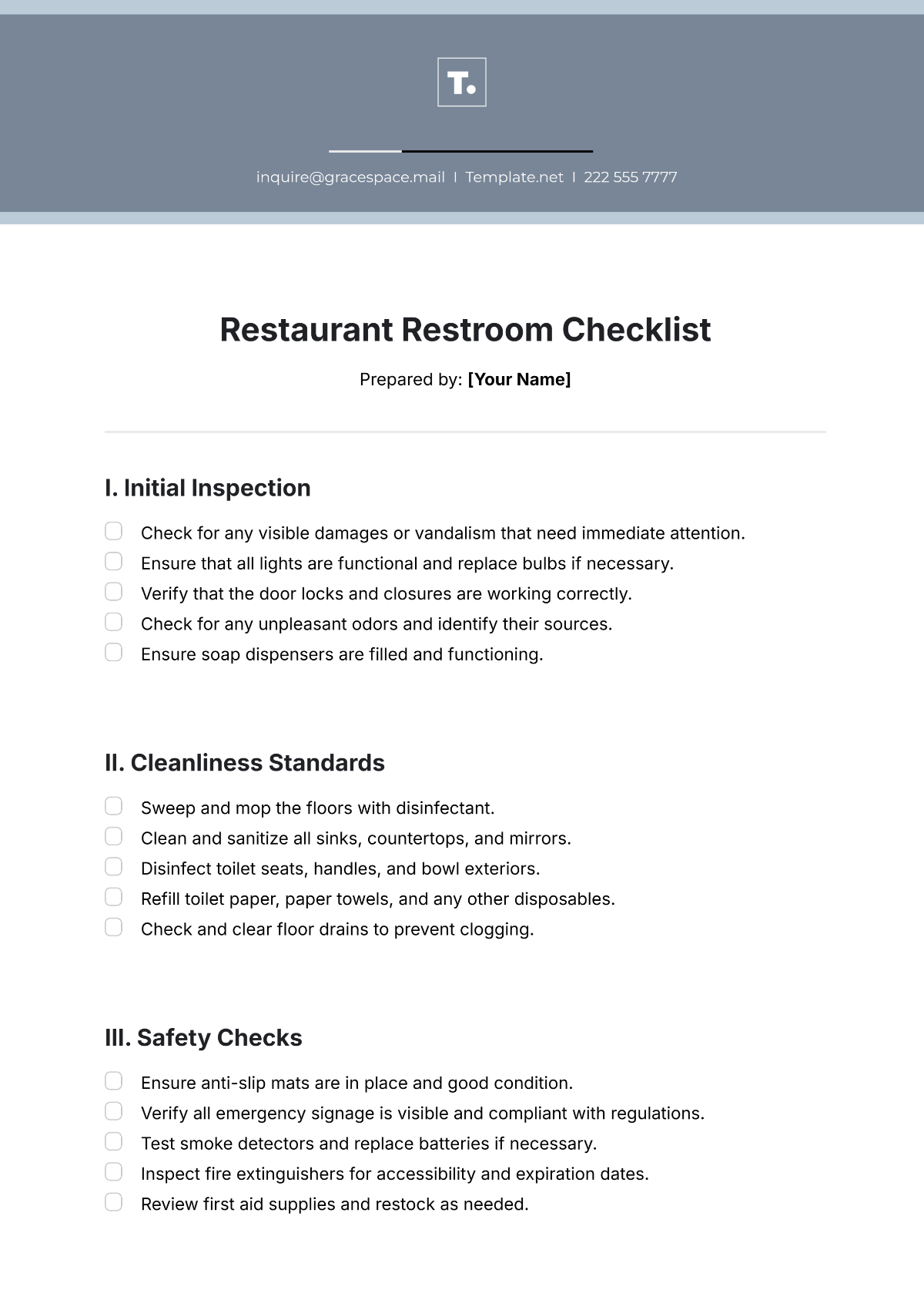 Restaurant Restroom Checklist Template - Edit Online & Download