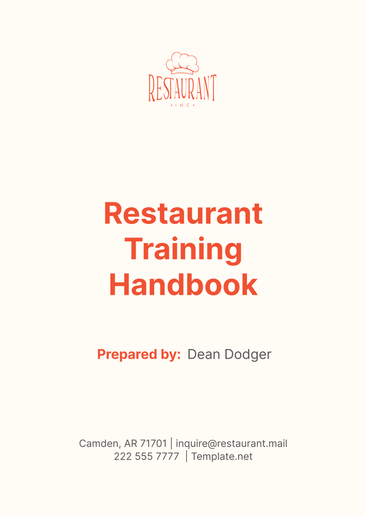 Free Restaurant Training Handbook Template