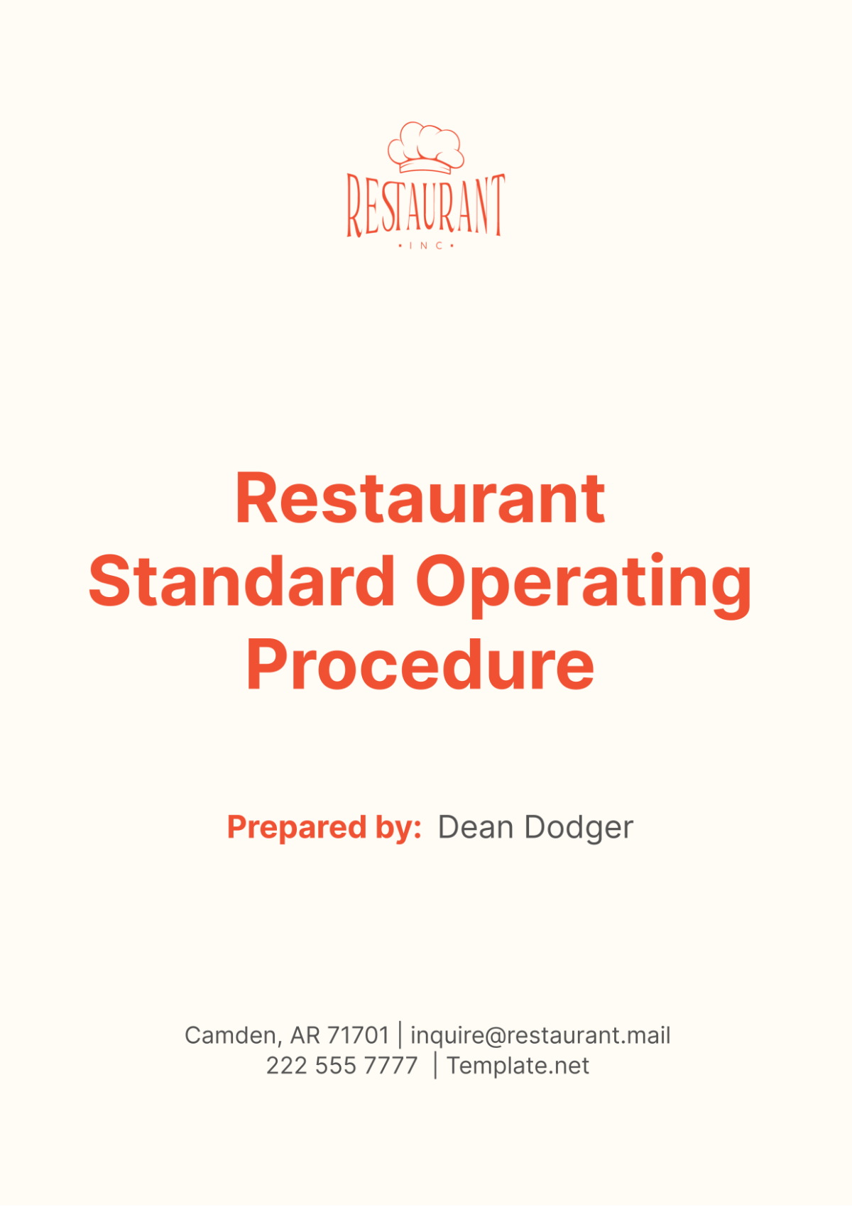 Restaurant Standard Operating Procedure Template