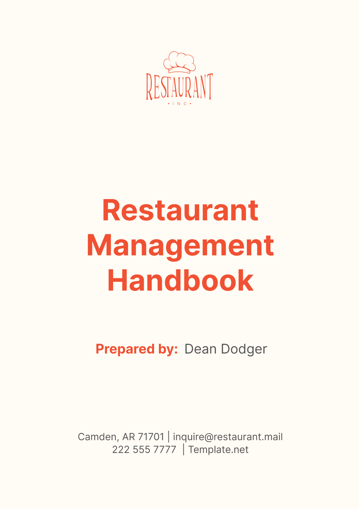 Restaurant Management Handbook Template - Edit Online & Download