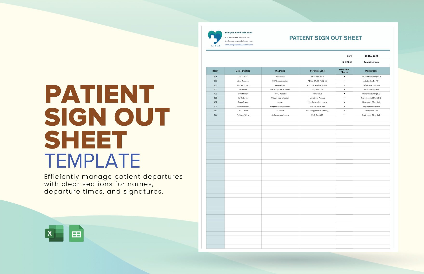 Patient Sign Out Sheet Template