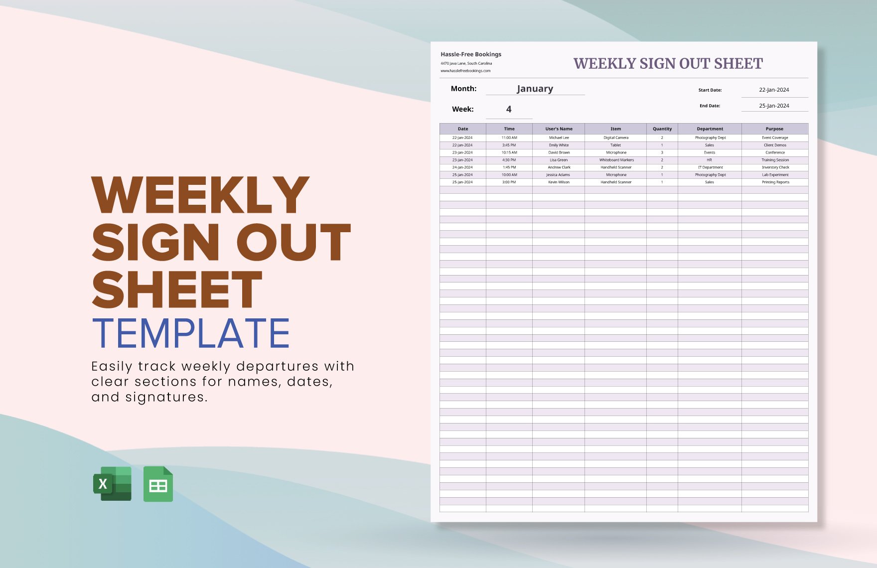 Weekly Sign Out Sheet Template