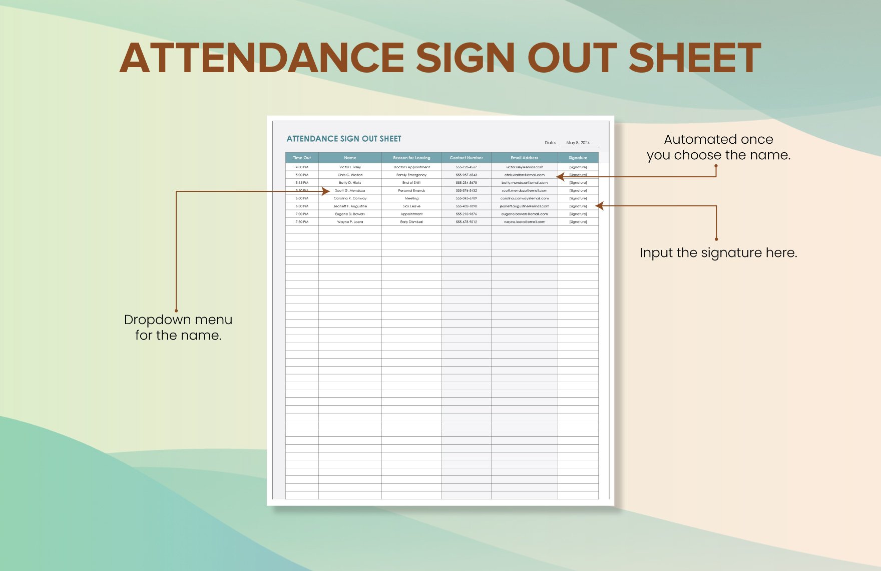 Attendance Sign Out Sheet Template