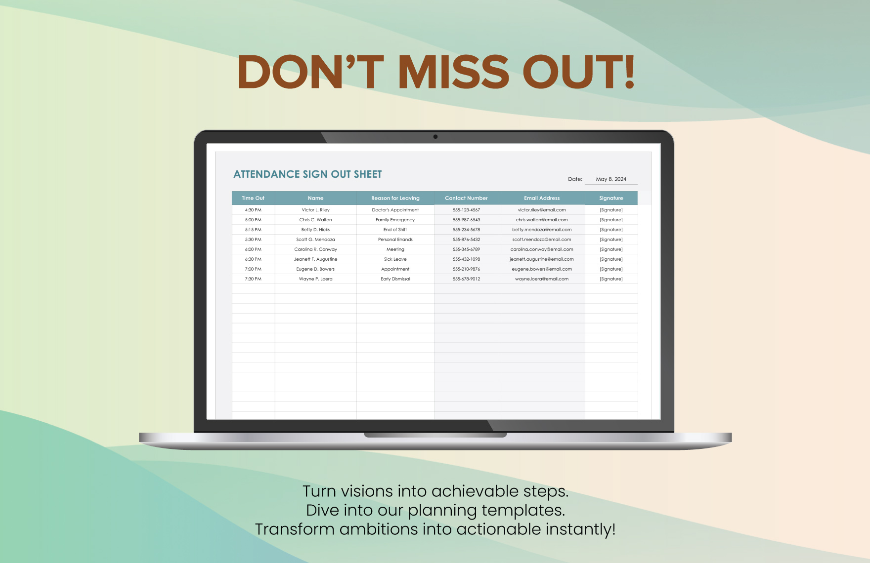 Attendance Sign Out Sheet Template