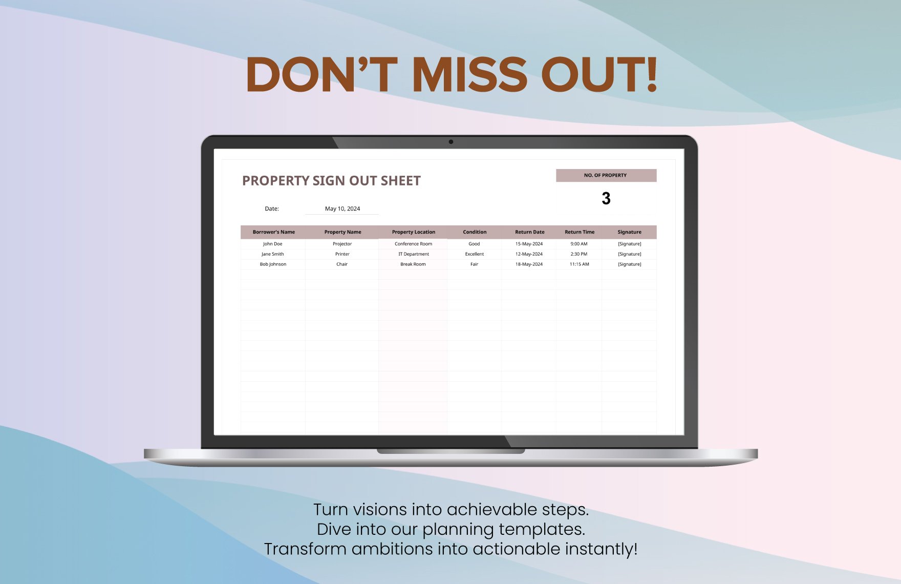 Property Sign Out Sheet Template