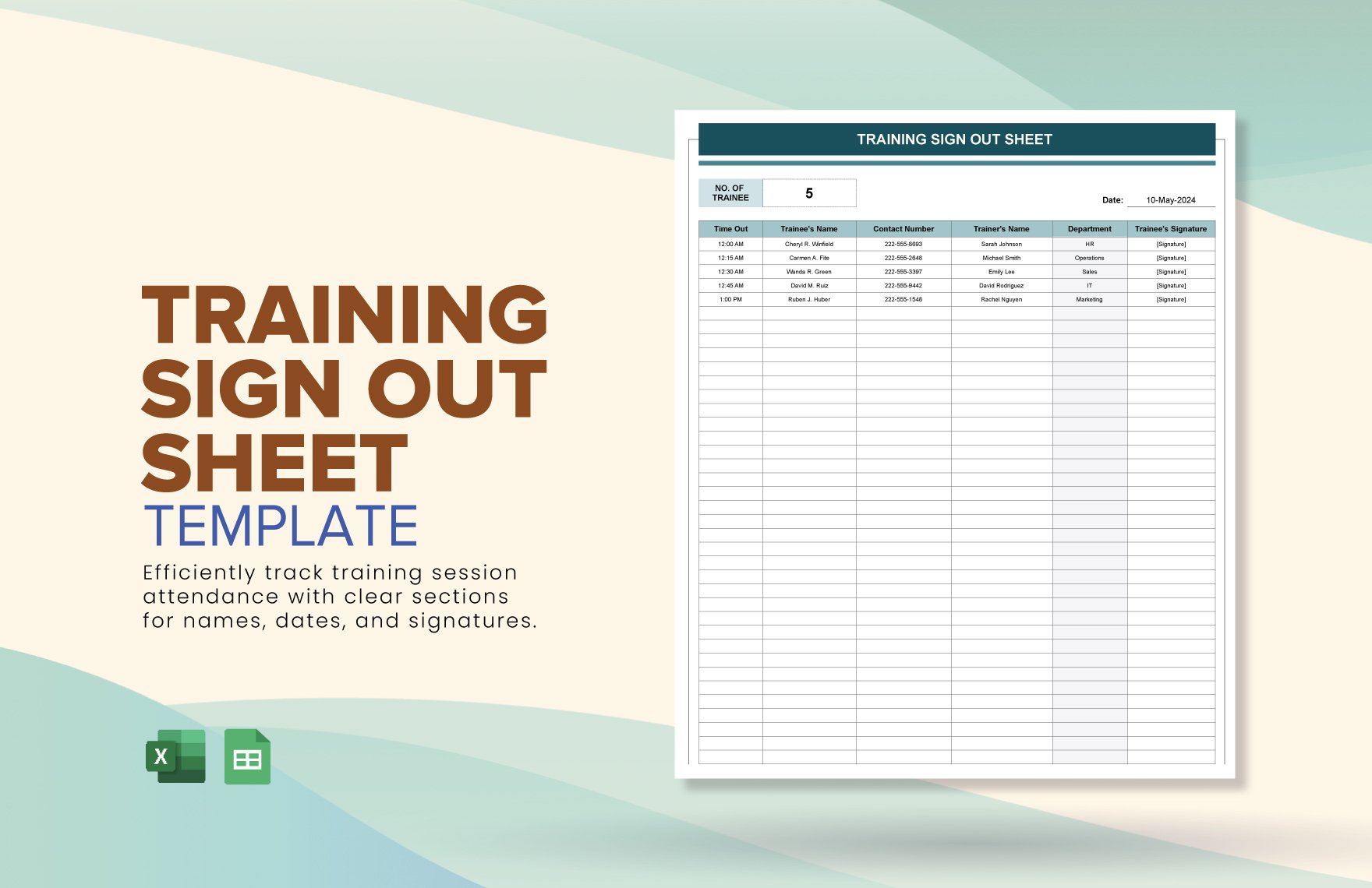 Training Sign Out Sheet Template in Excel, Google Sheets