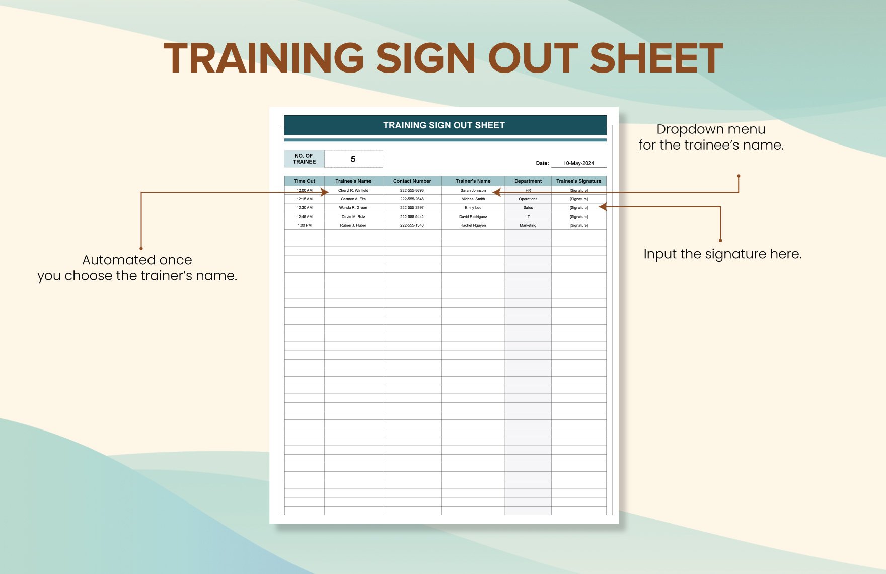 Training Sign Out Sheet Template