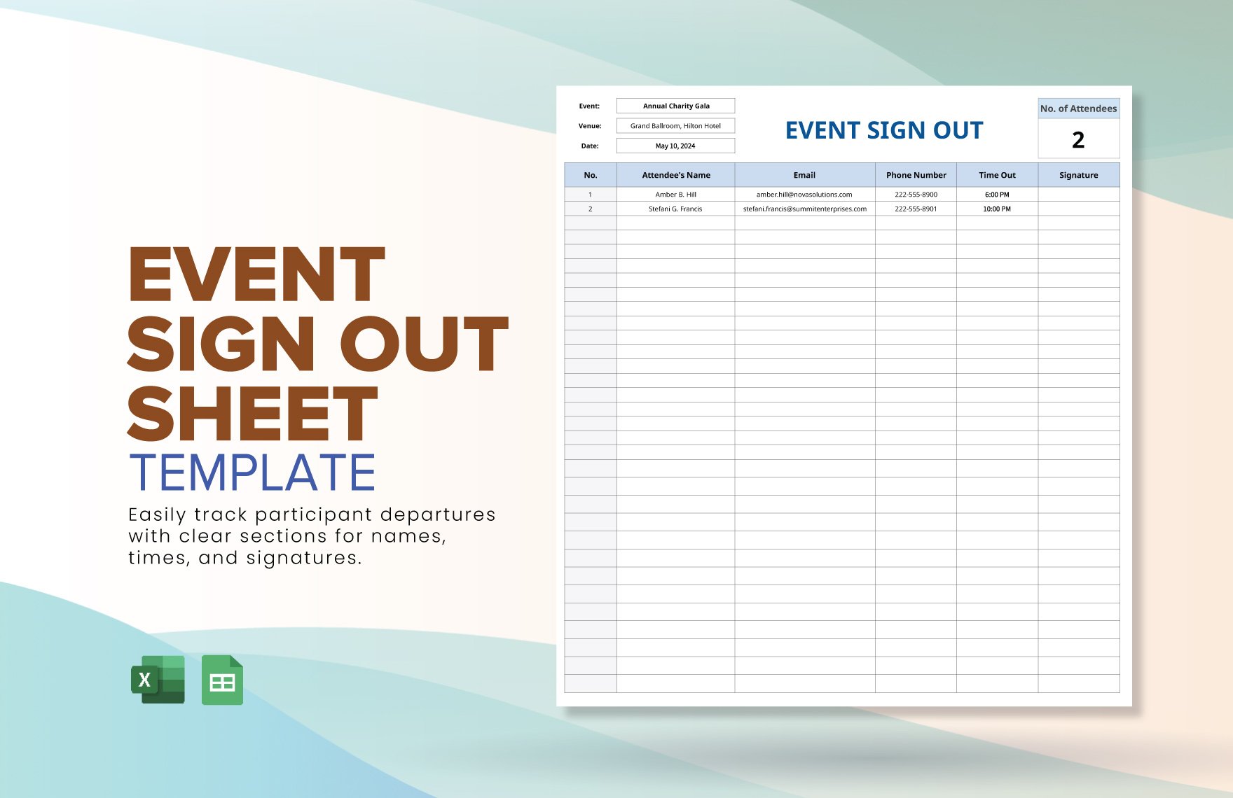 Event Sign Out Sheet Template in Excel, Google Sheets