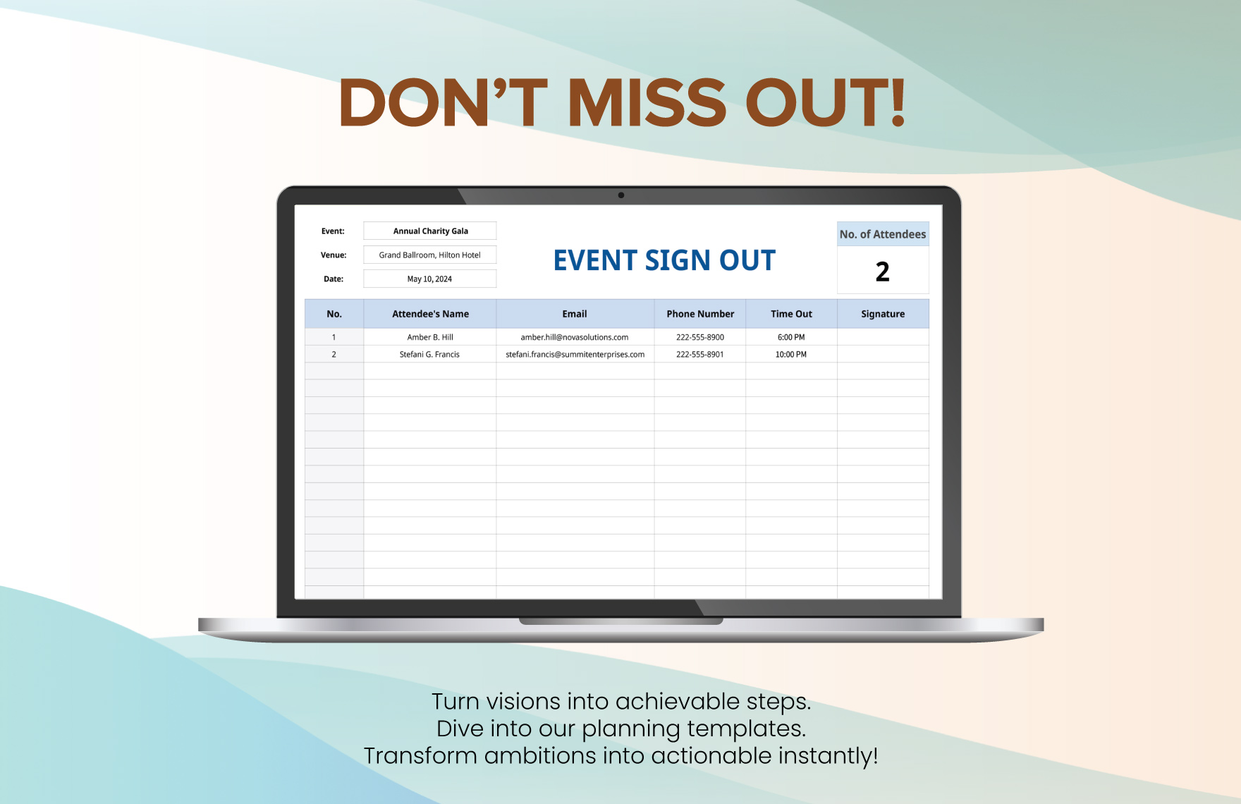Event Sign Out Sheet Template