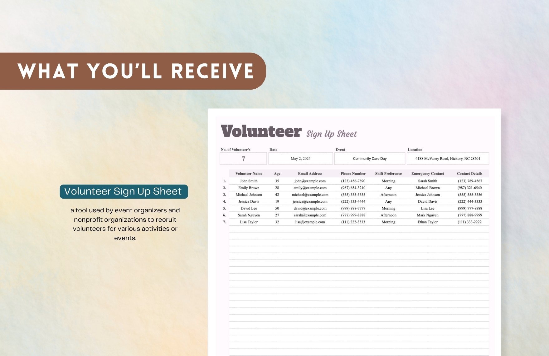 Volunteer Sign Up Sheet Template