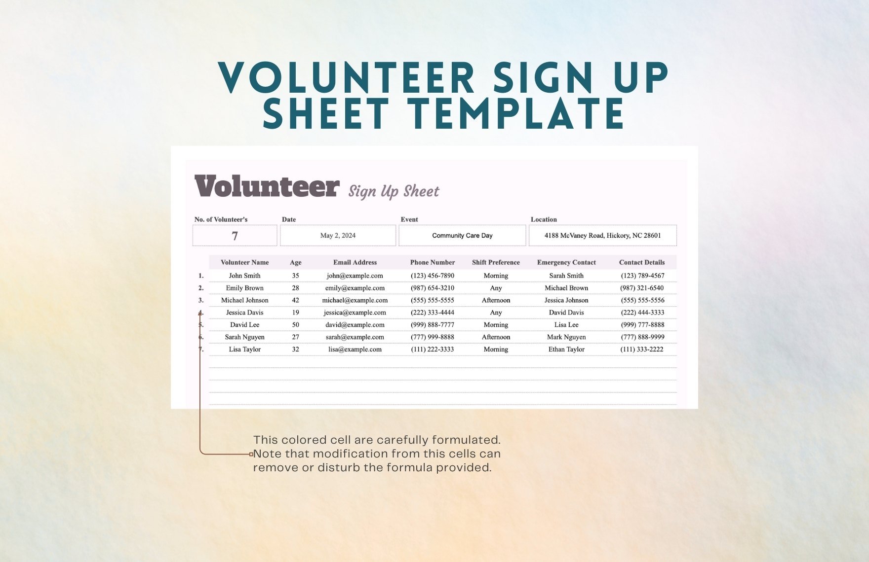 Volunteer Sign Up Sheet Template