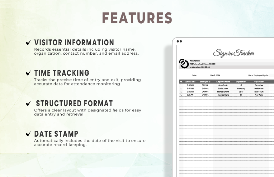 Sign in Tracker Template