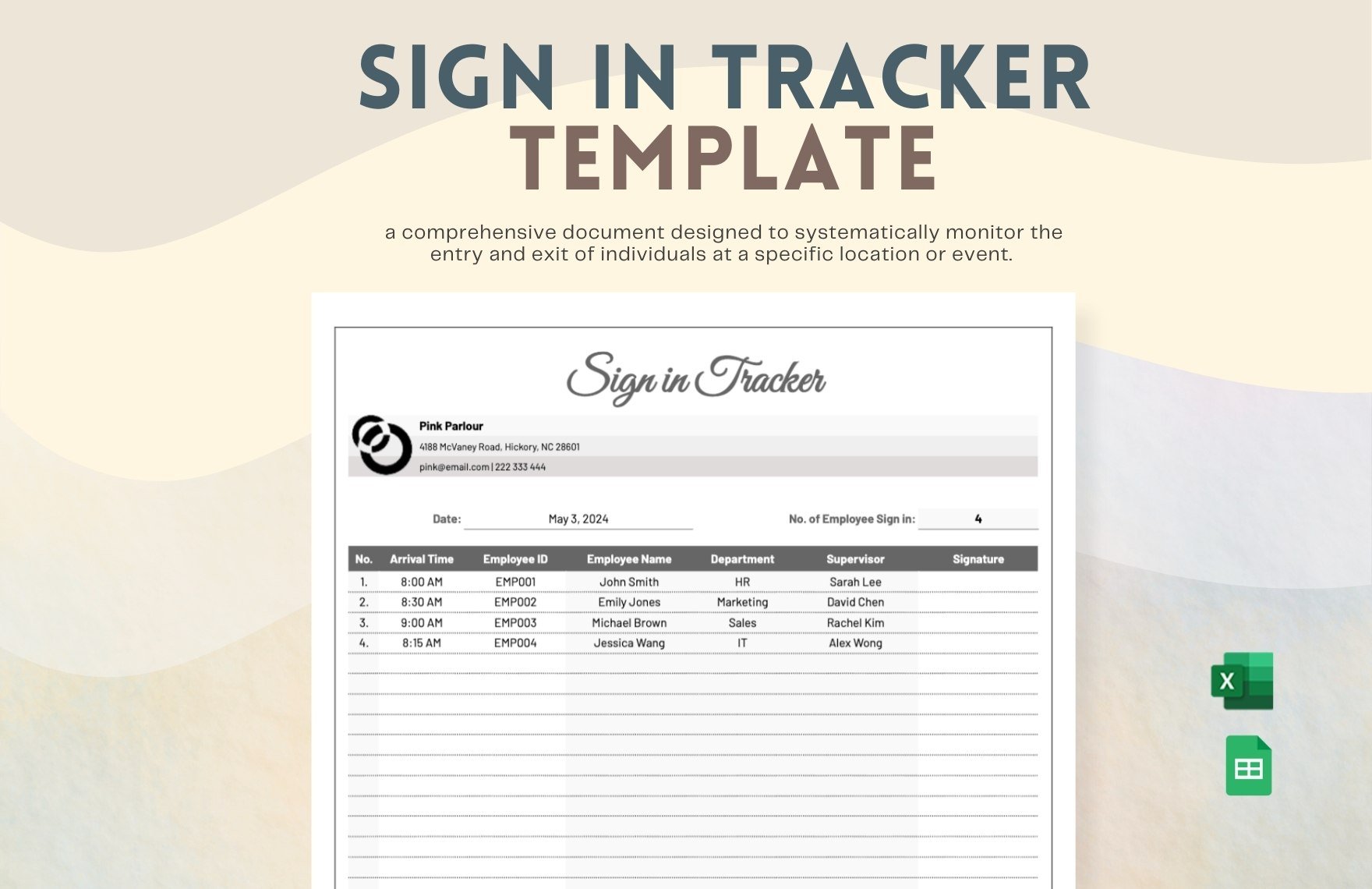 Sign in Tracker Template in Excel, Google Sheets