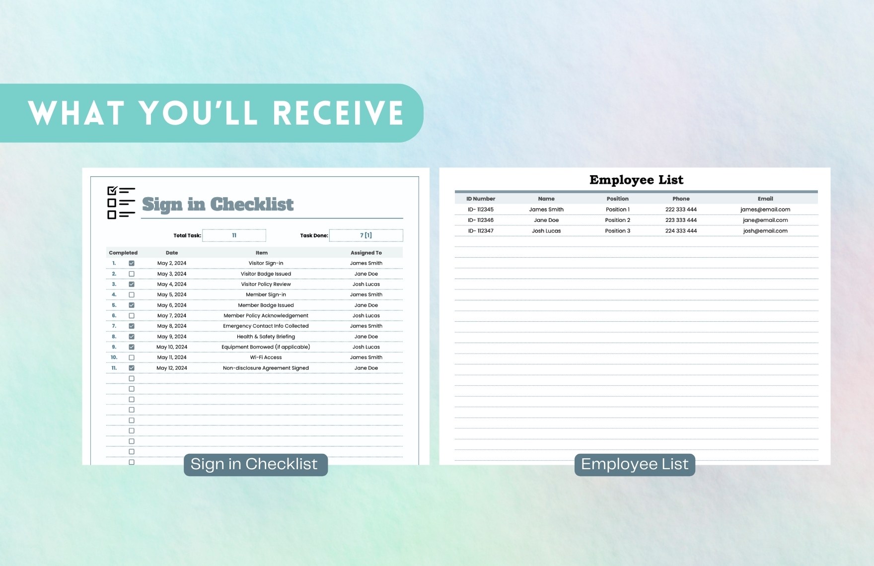 Sign in Checklist Template