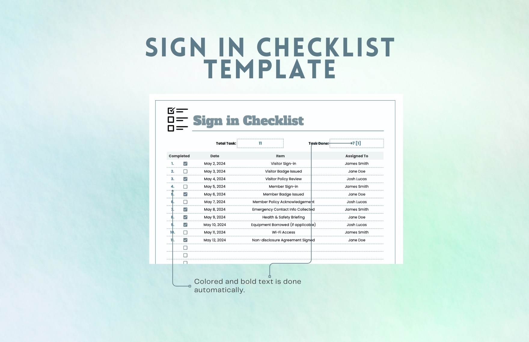 Sign in Checklist Template