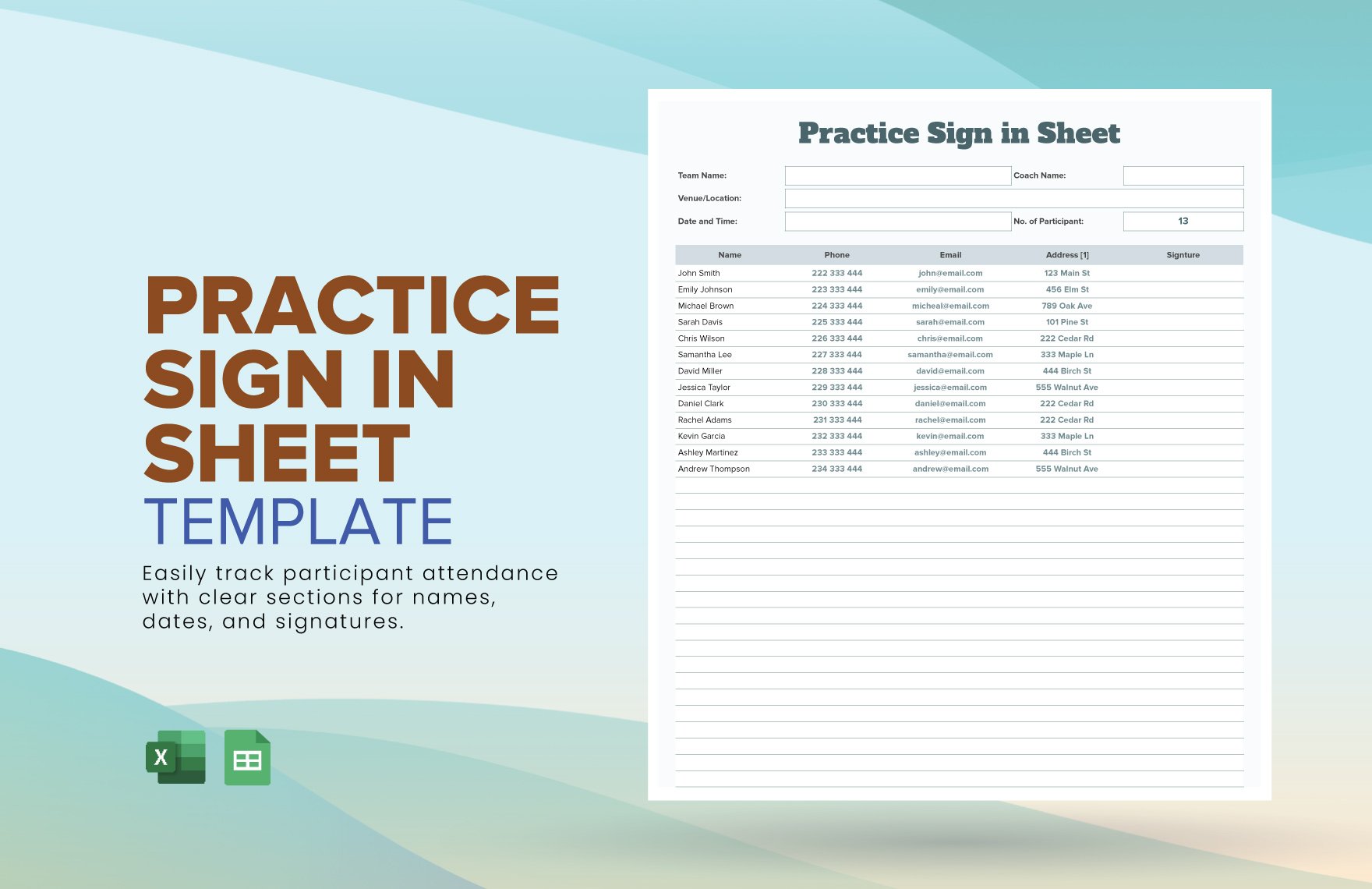 Practice Sign in Sheet Template