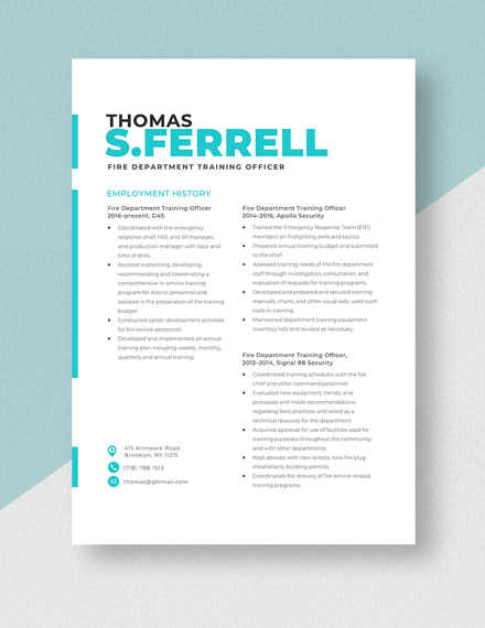 Fire Department Safety Officer Resume Template