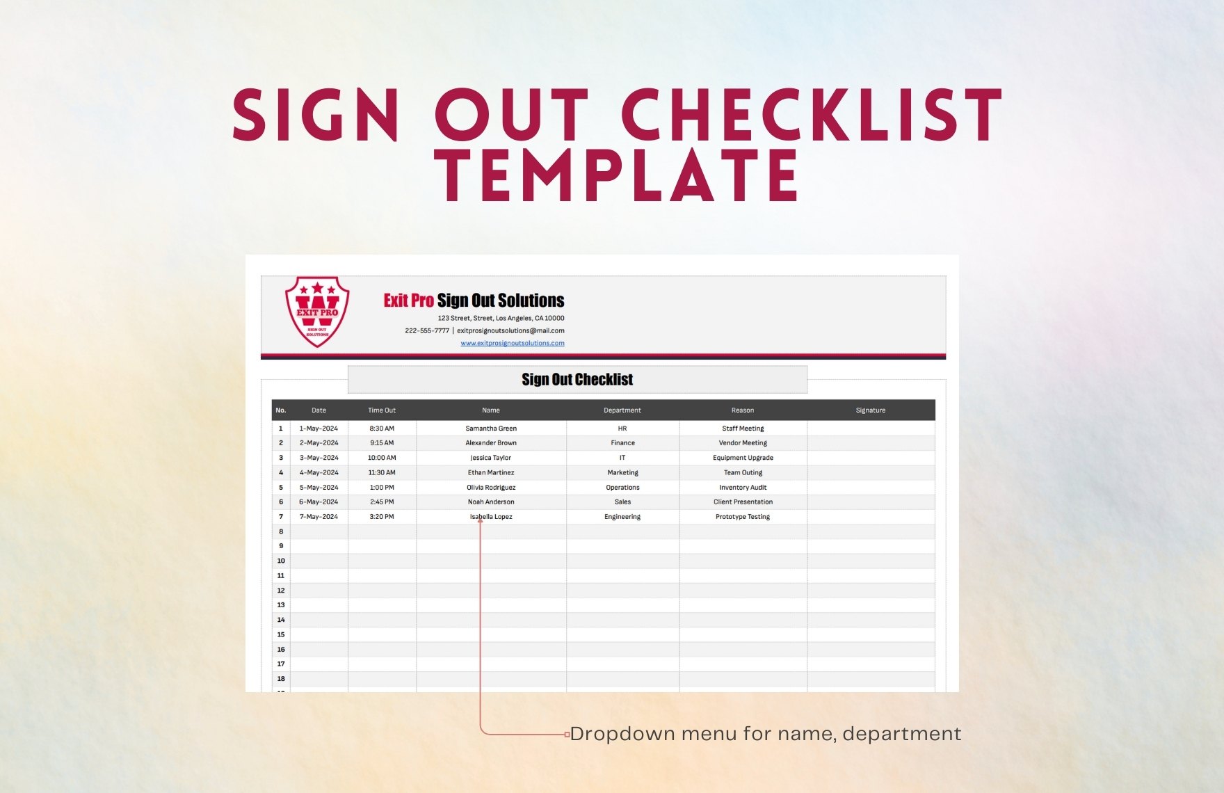 Sign Out Checklist Template