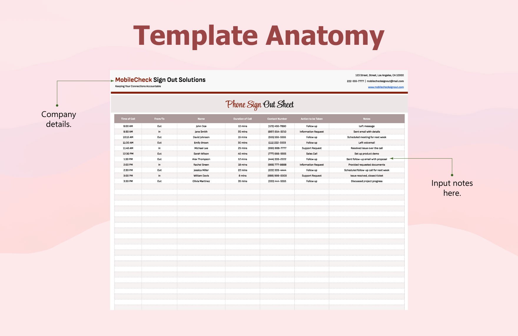 Phone Sign Out Sheet Template