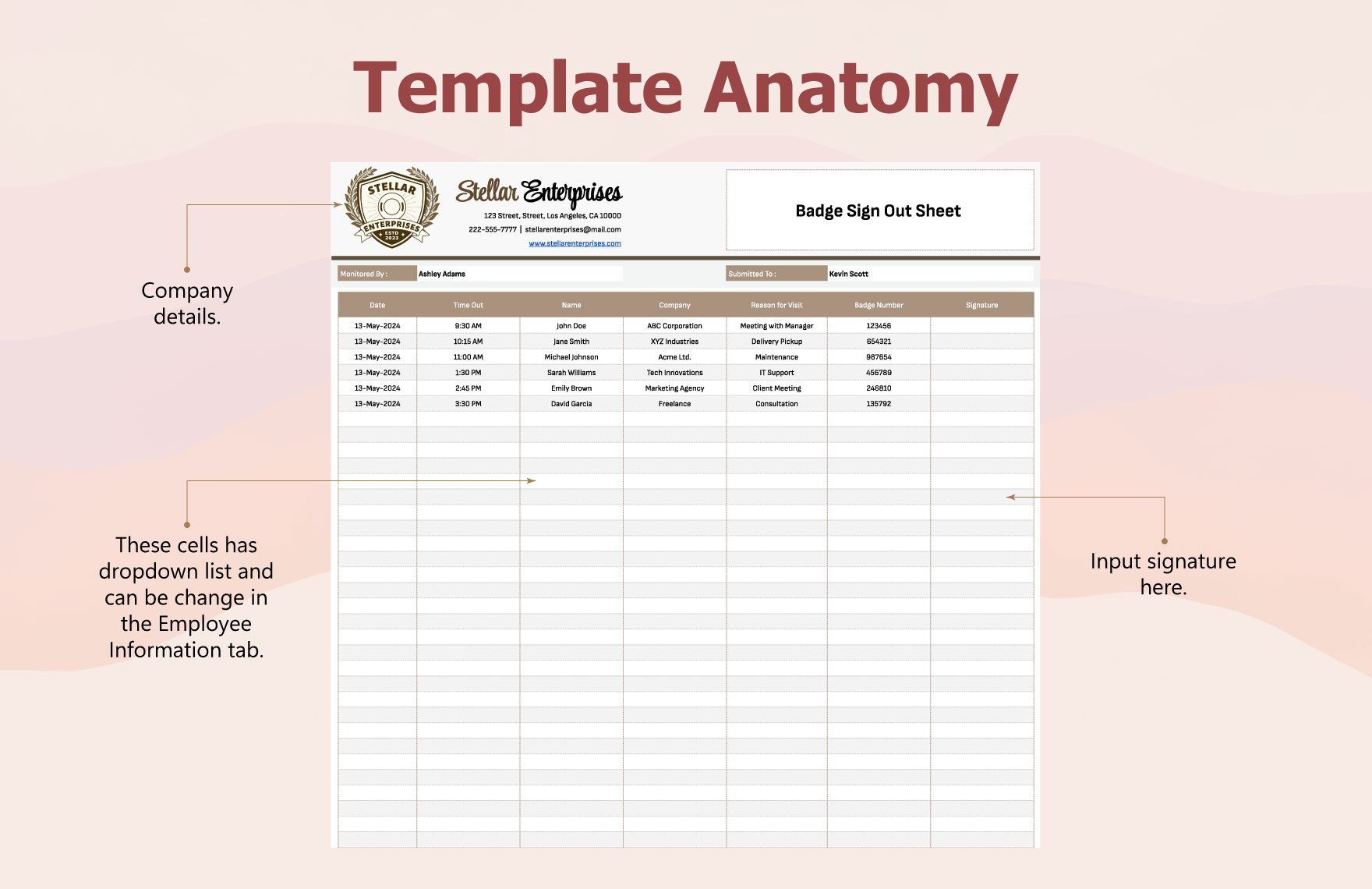 Badge Sign Out Sheet Template