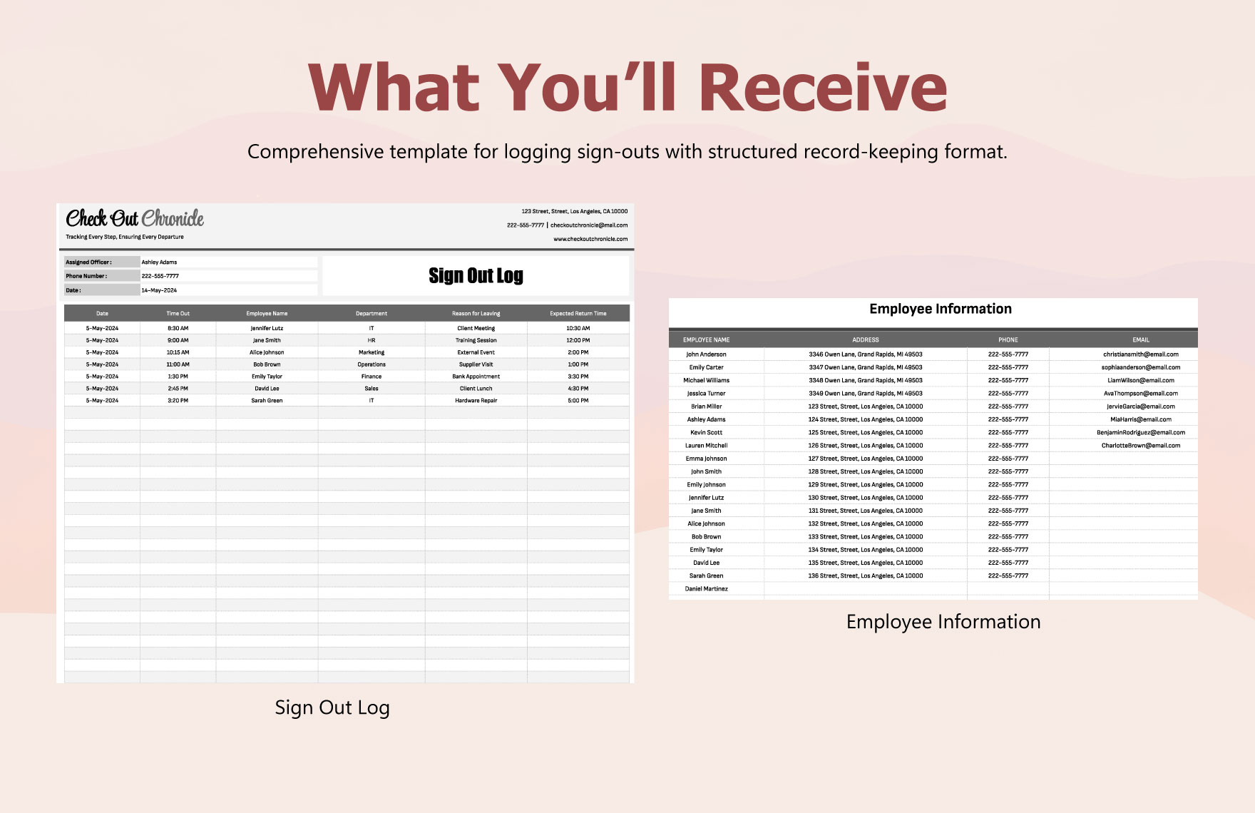 Sign Out Log Template