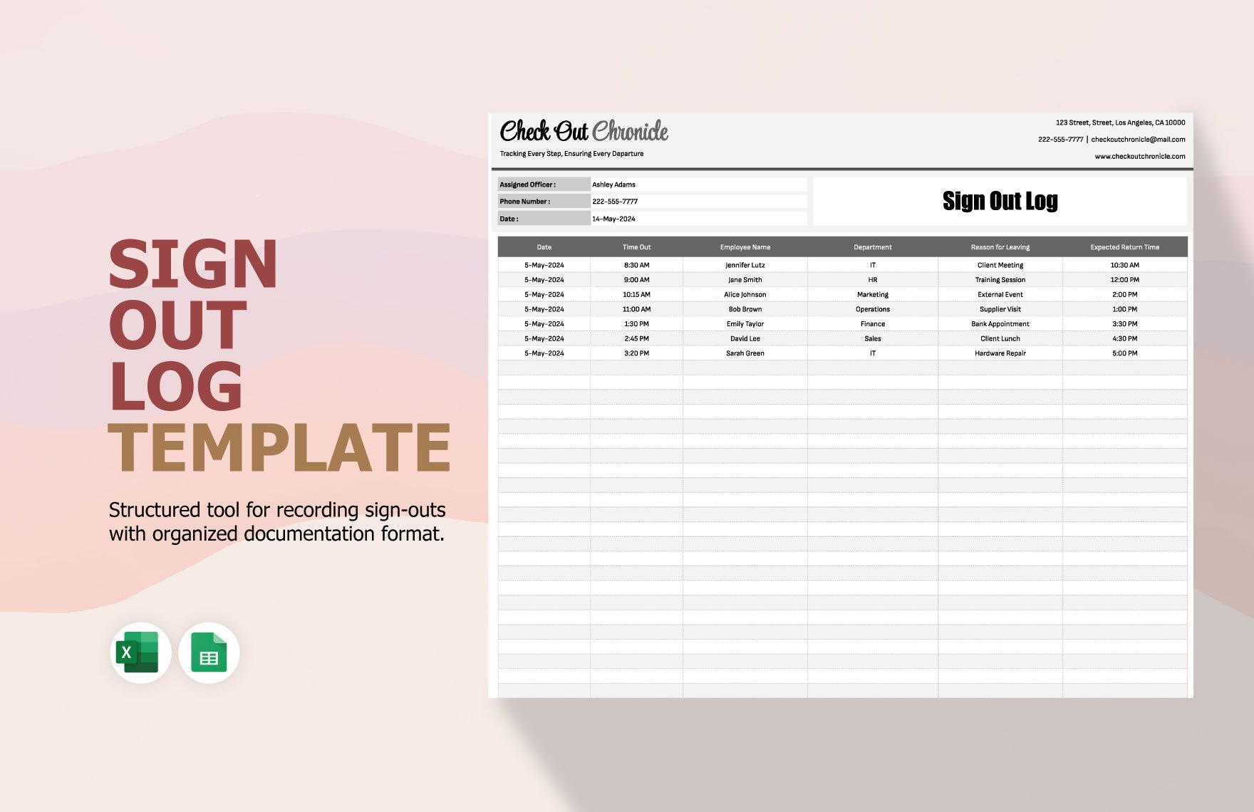 Sign Out Log Template in Excel, Google Sheets