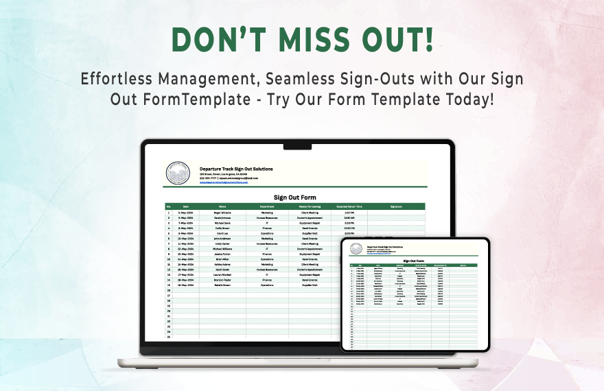 Sign Out Form Template