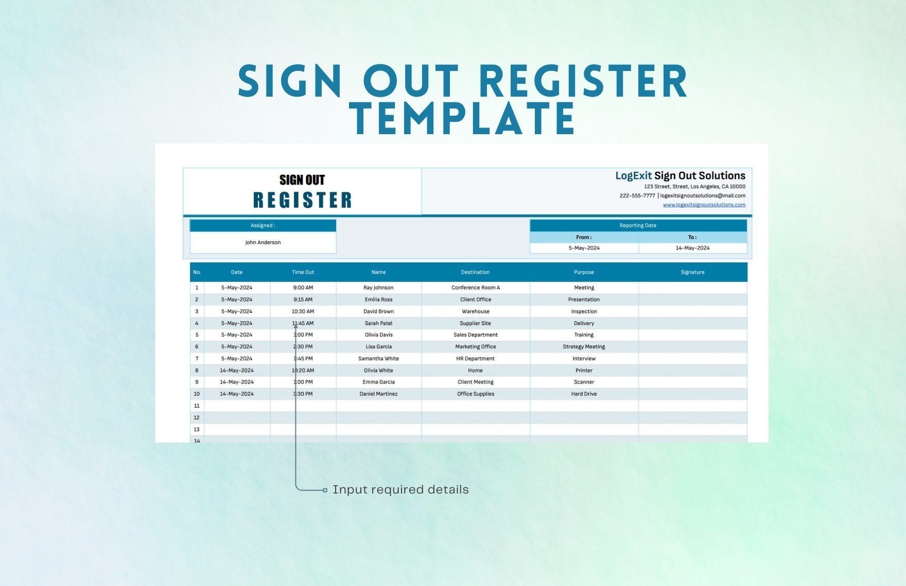 Sign Out Register Template