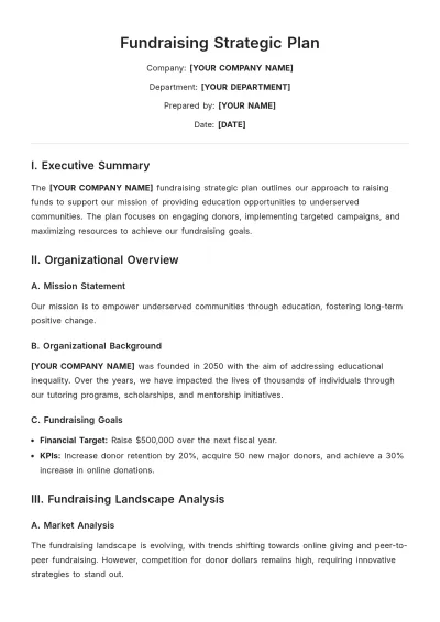 Free Fundraising Strategic Plan Template to Edit Online