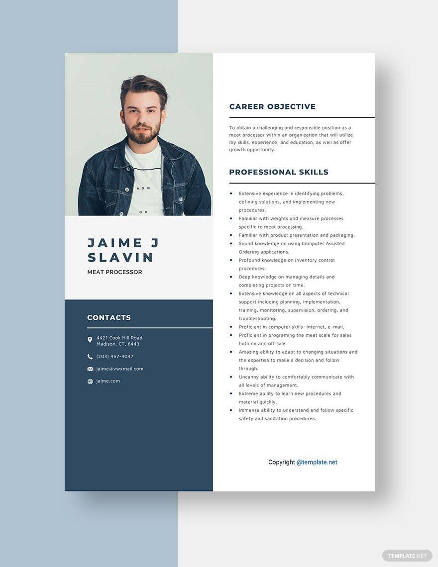 Meat Processor Resume in Word, Apple Pages