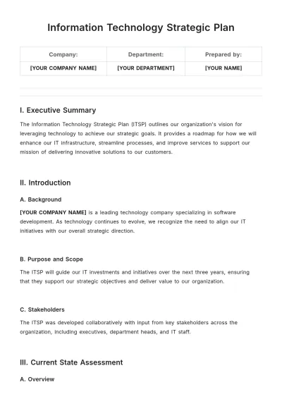Free Information Technology Strategic Plan Template to Edit Online