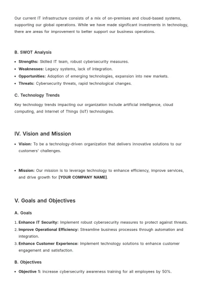 Free Information Technology Strategic Plan Template to Edit Online