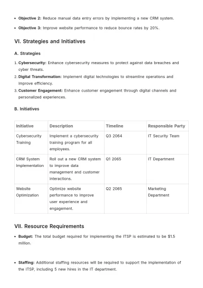 Free Information Technology Strategic Plan Template to Edit Online