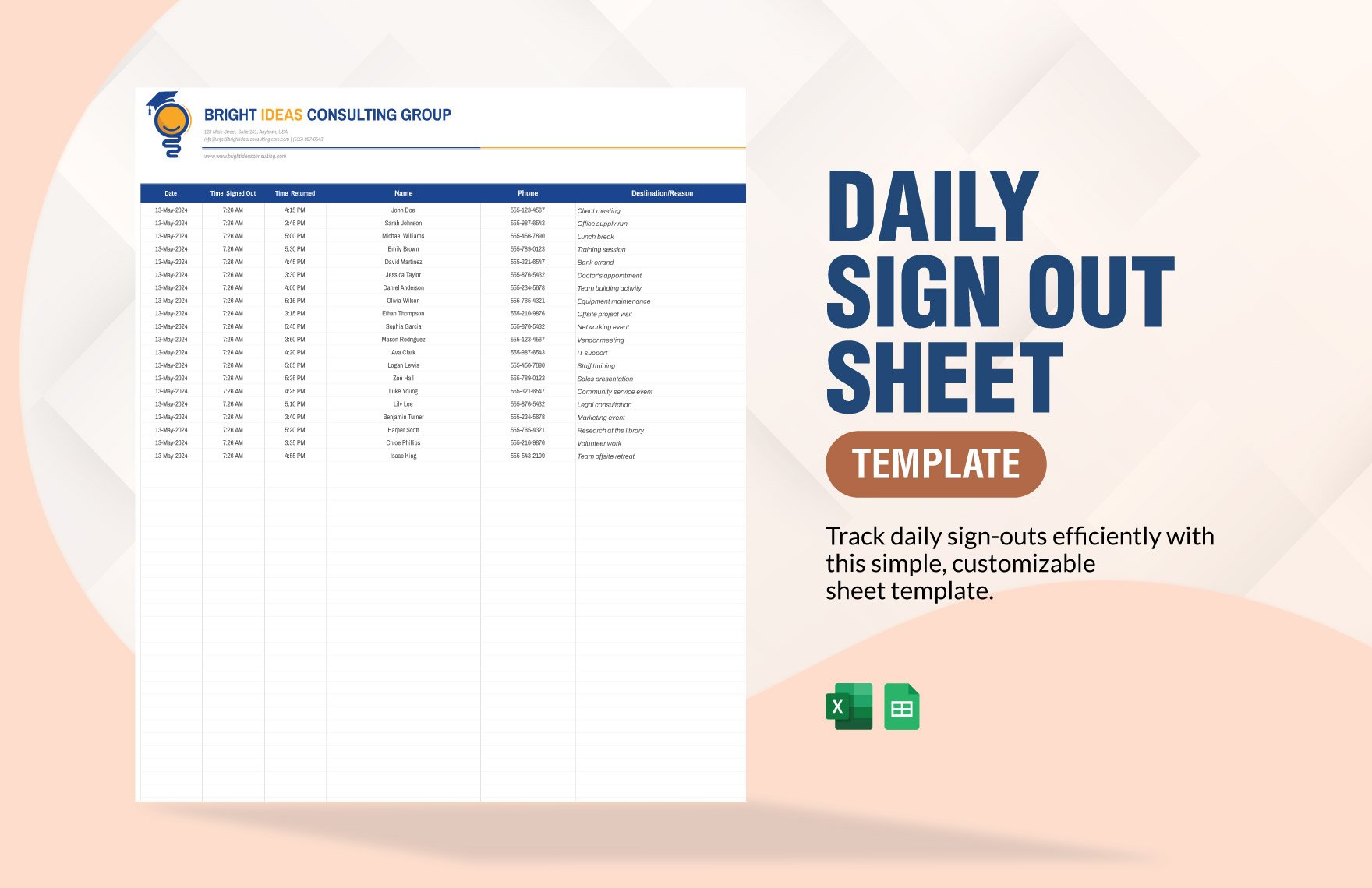 Daily Sign Out Sheet Template