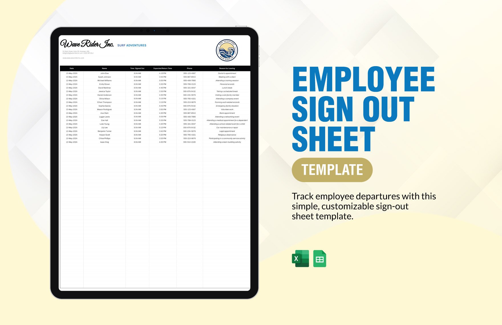 Employee Sign Out Sheet Template in Excel, Google Sheets