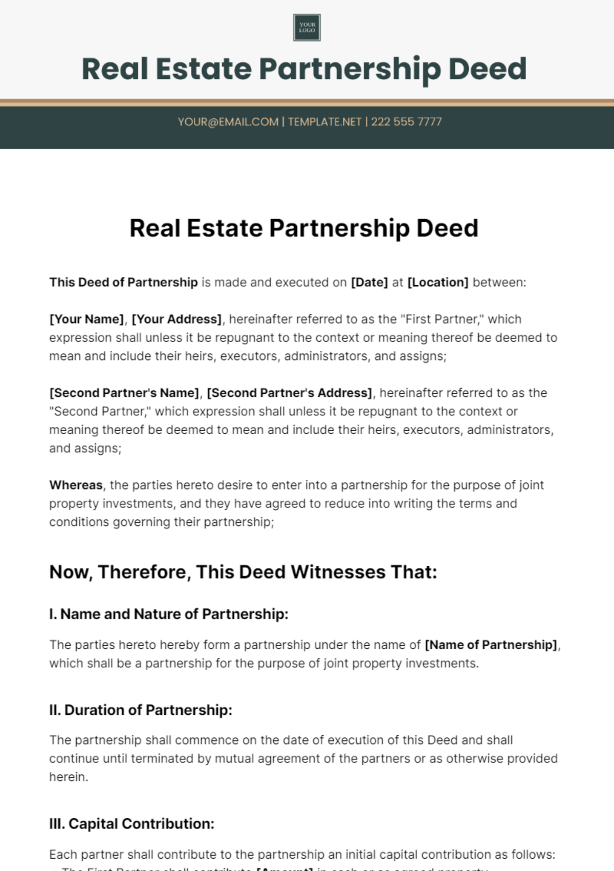 Real Estate Partnership Deed Template - Edit Online & Download