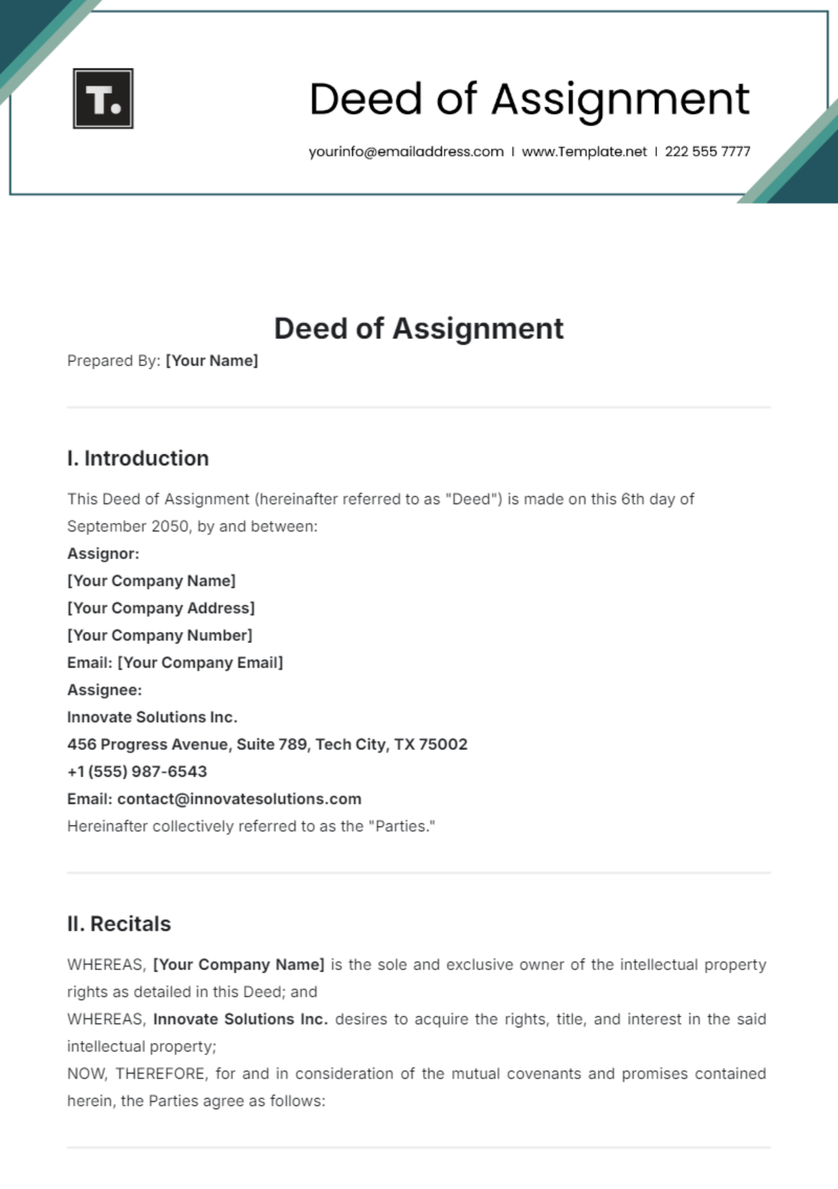 Deed of Assignment Template - Edit Online & Download