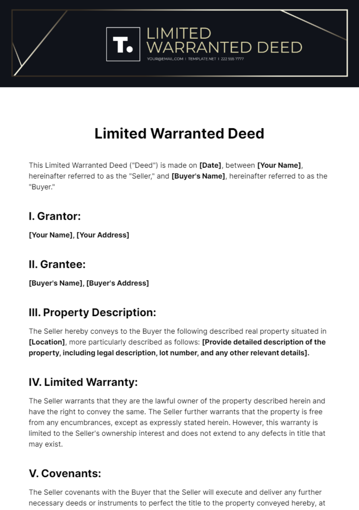 Limited Warranted Deed Template - Edit Online & Download