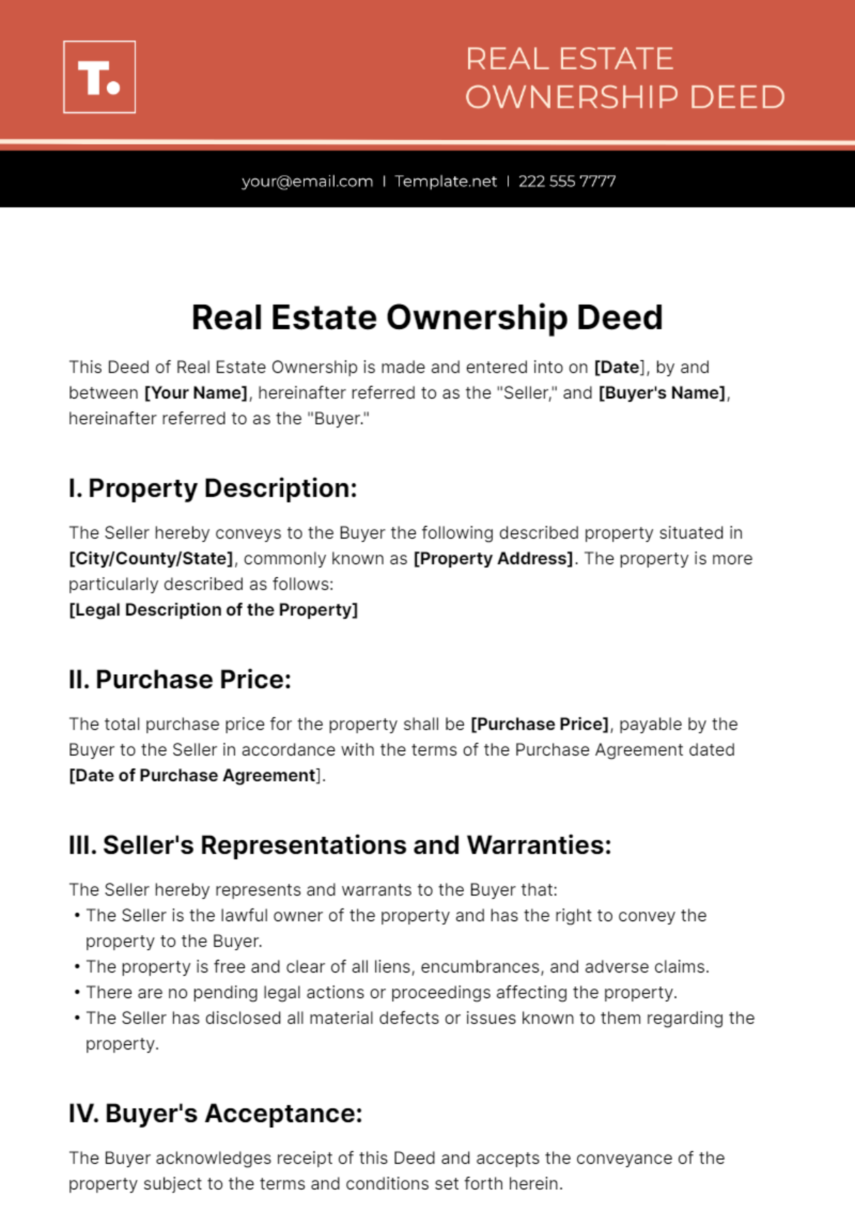 Free Real Estate Ownership Deed Template to Edit Online