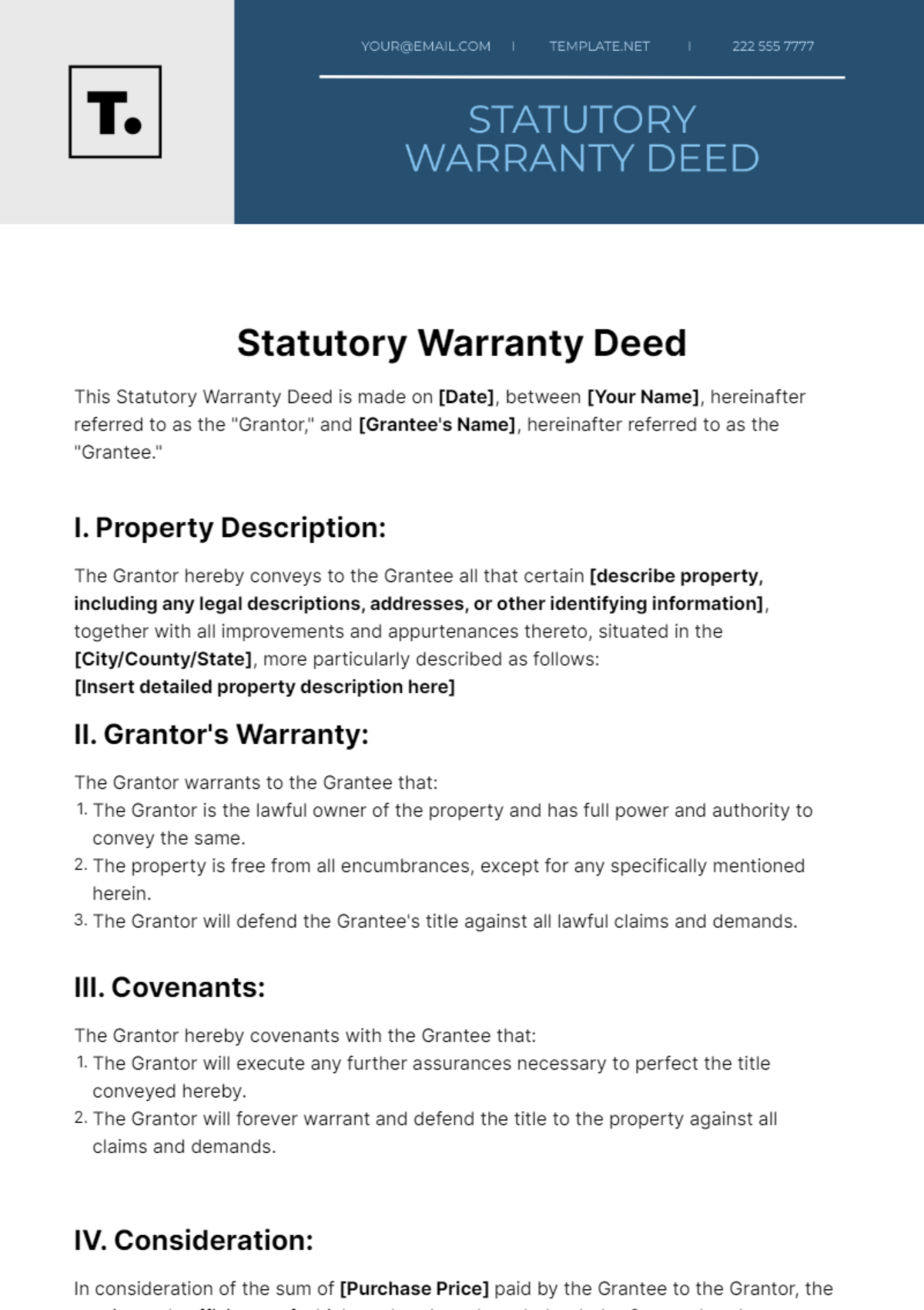 Statutory Warranty Deed Template - Edit Online & Download