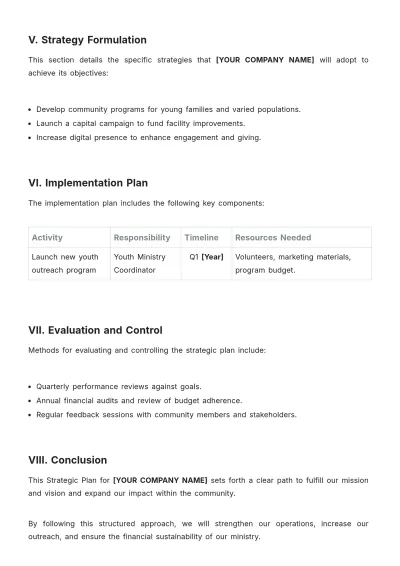 Free Ministry Strategic Plan Template to Edit Online
