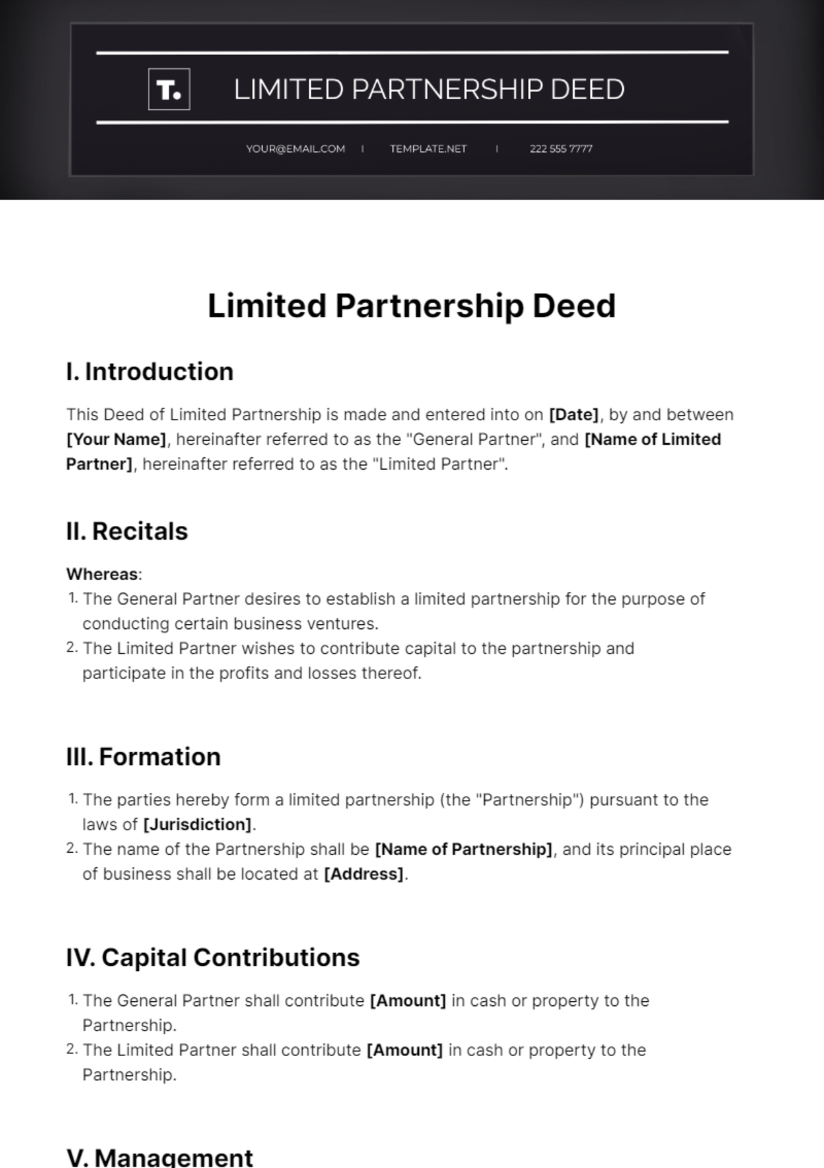 Limited Partnership Deed Template - Edit Online & Download