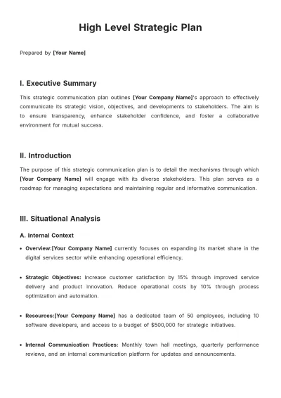 Free High Level Strategic Plan Template to Edit Online