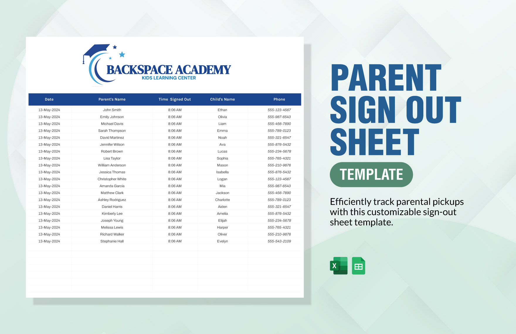 Free Parent Sign Out Sheet Template in Excel, Google Sheets