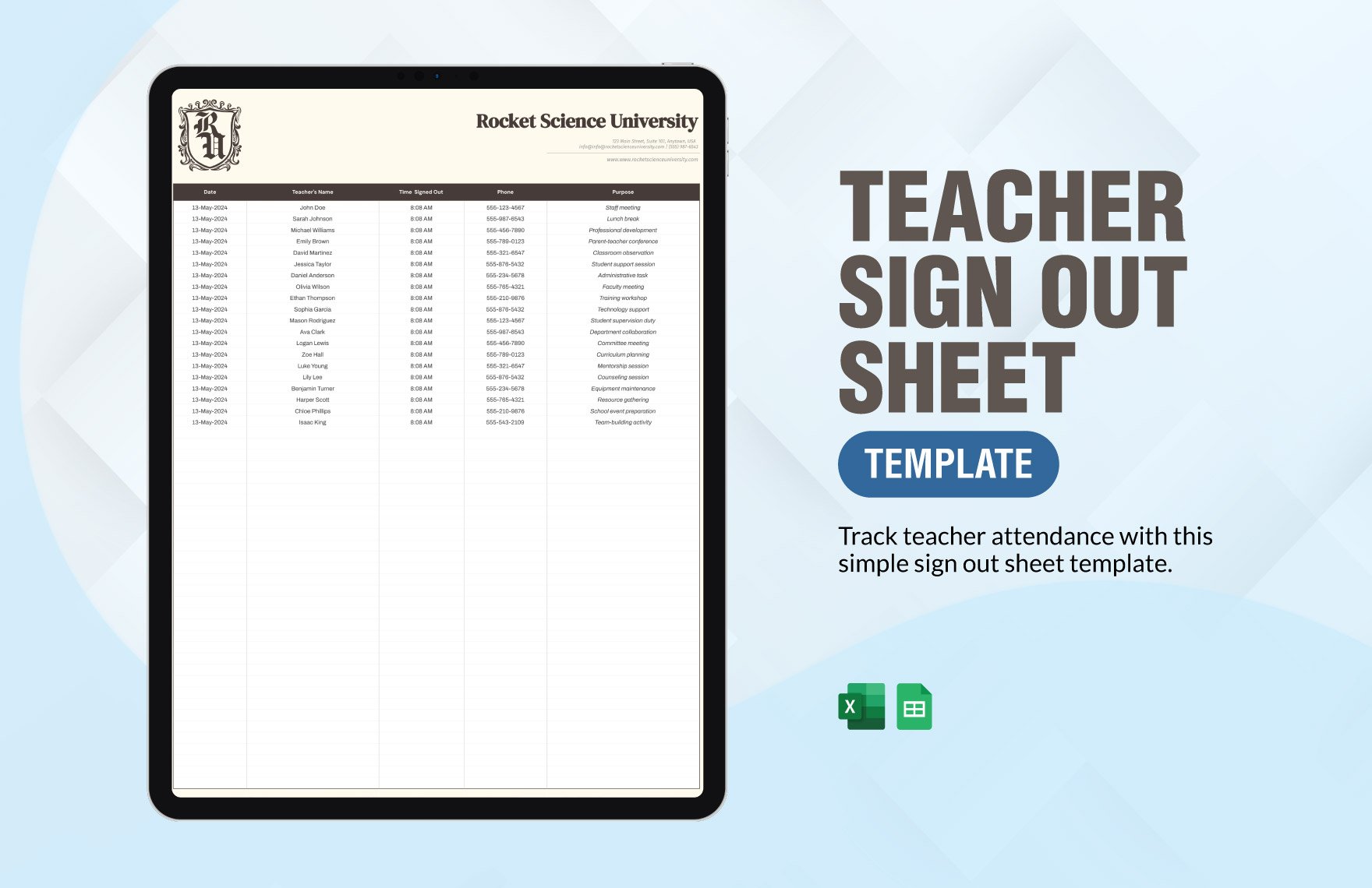 Teacher Sign Out Sheet Template in Excel, Google Sheets