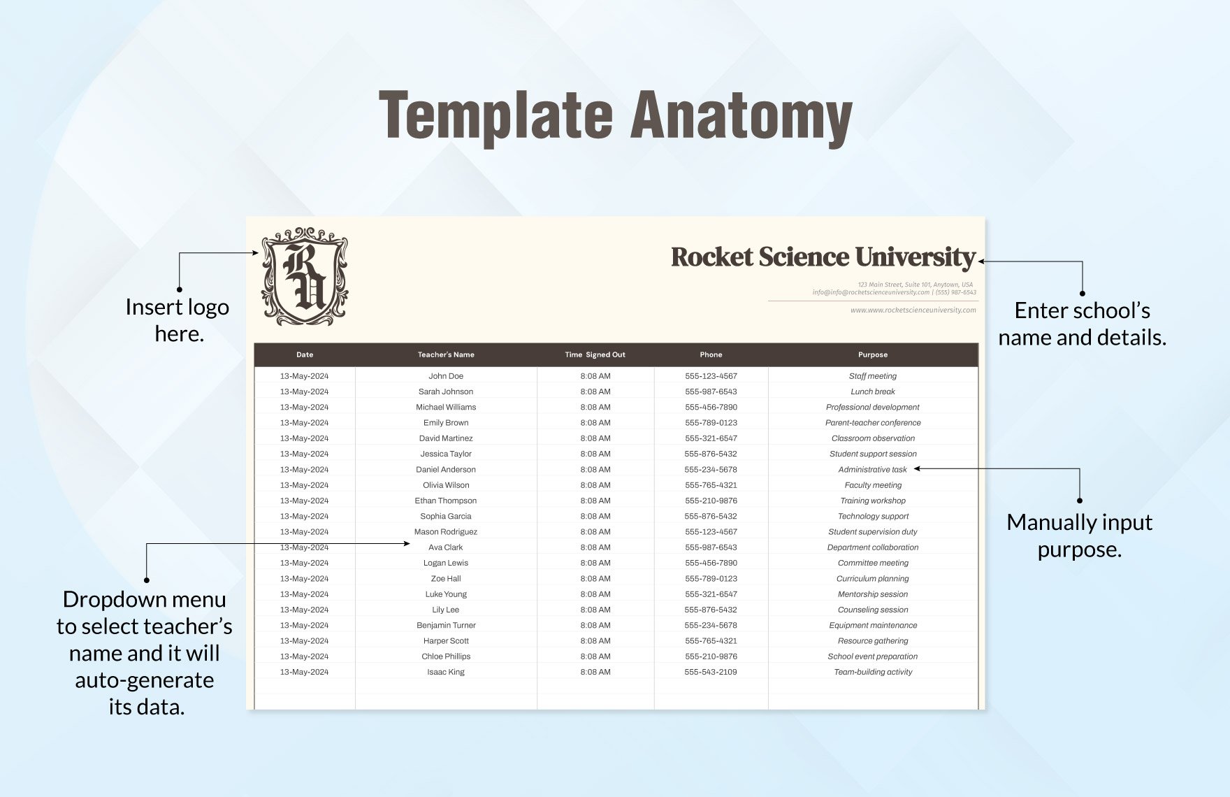 Teacher Sign Out Sheet Template